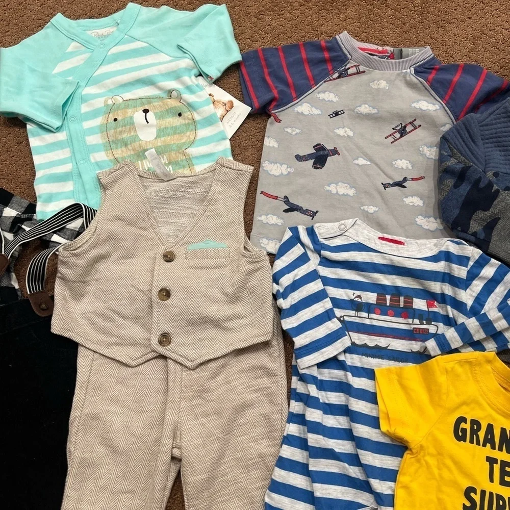 Bundle of 17 Pieces of Boys Clothes Size 3-6 Months Footies, Shorts, Pants, Sets